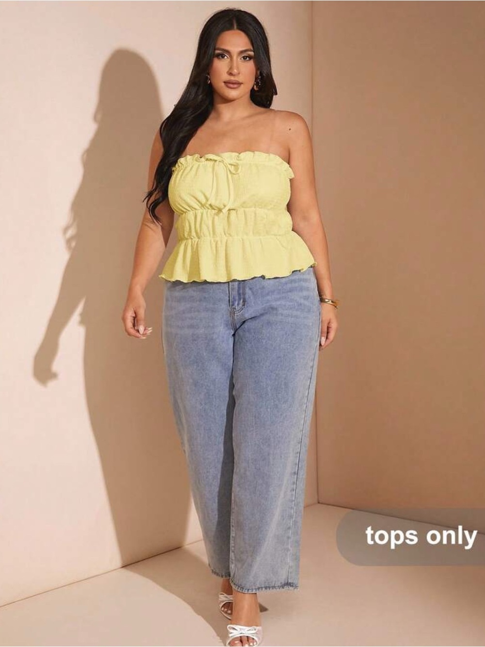 Strapless Smocked Peplum Top - Lemon Yellow